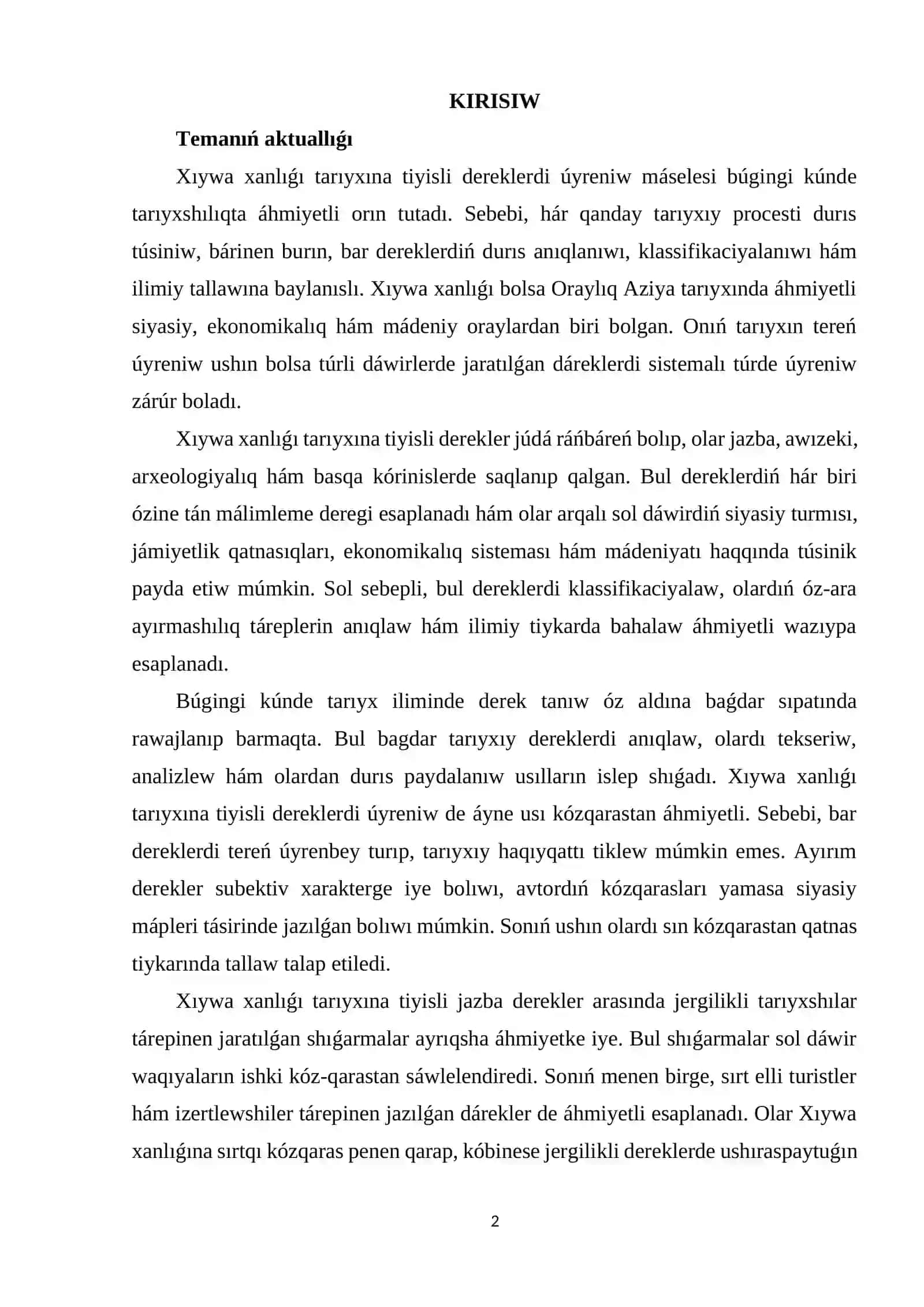 XIYWA XANLIǴI TARIYXINA TIYISLI DEREKLERDI KLASSIFIKACIYALAW HÁM ANALIZLEW 2