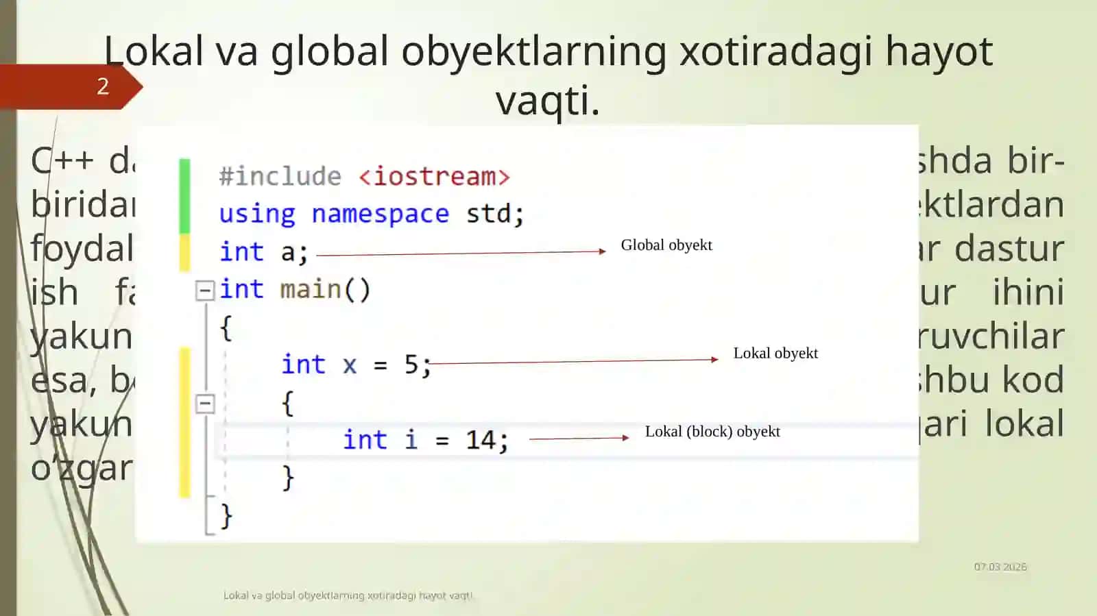 Dinamik obyektlar. Dinamik massivlar 2