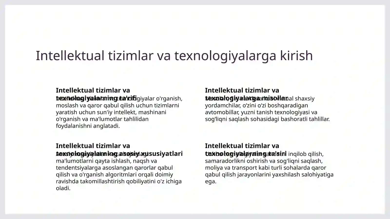 Intellektual tizimlar va texnologiyalar 2