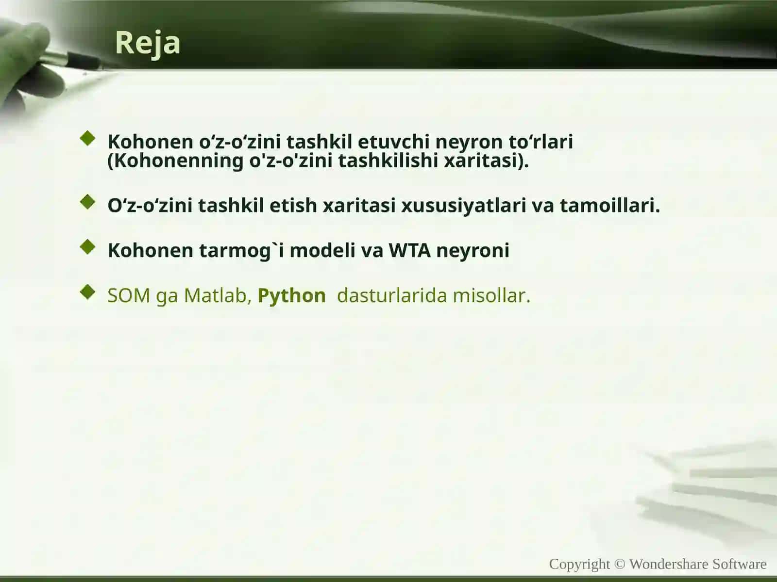 Kohonen o‘z-o‘zini tashkil etuvchi neyron to‘rlari (Kohonenning o'z-o'zini tashkilishi xaritasi) 2