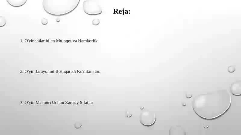 Oʻyin rahbariga qoʻyiladigan talablar 2