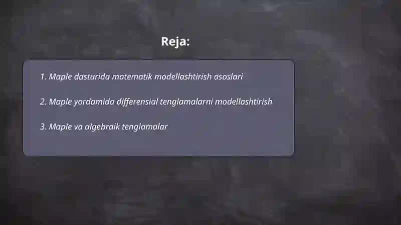 Maple dasturi matematik modellashtirish 2