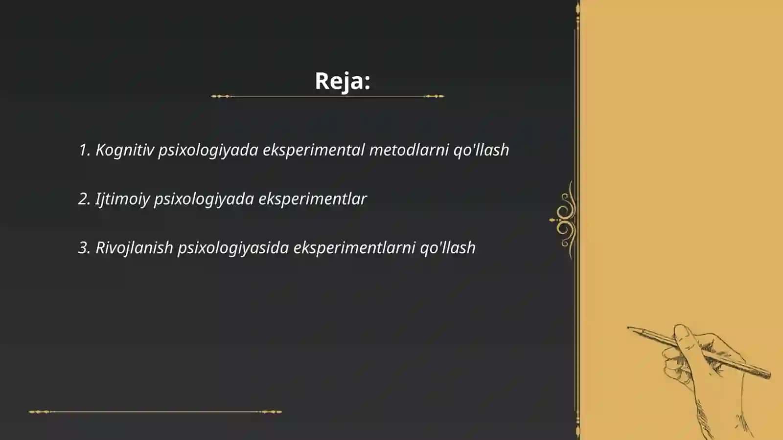 Psixologiyaning turli soxalarida eksperimental metoddan foydalanish 2