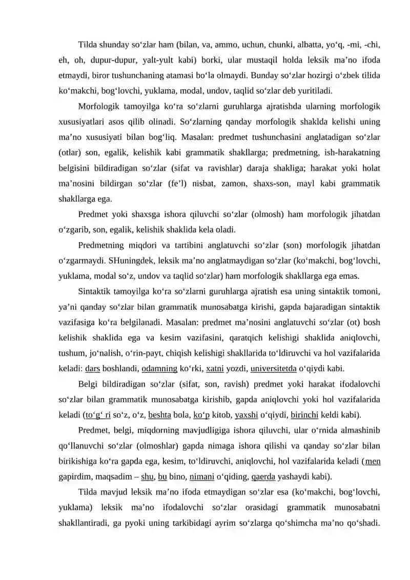 Morfolofiya. So’z turkumlari. Ularning tasnifi 2