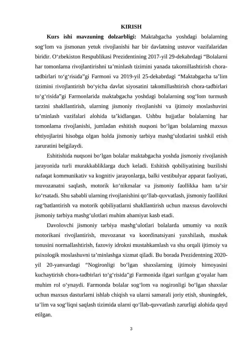 Maktabgacha yoshdagi eshitishida nuqsoni bolgan bolalar bilan olib boriladigan davolovchi jismoniy tarbiya mashg‘ulotlari 2