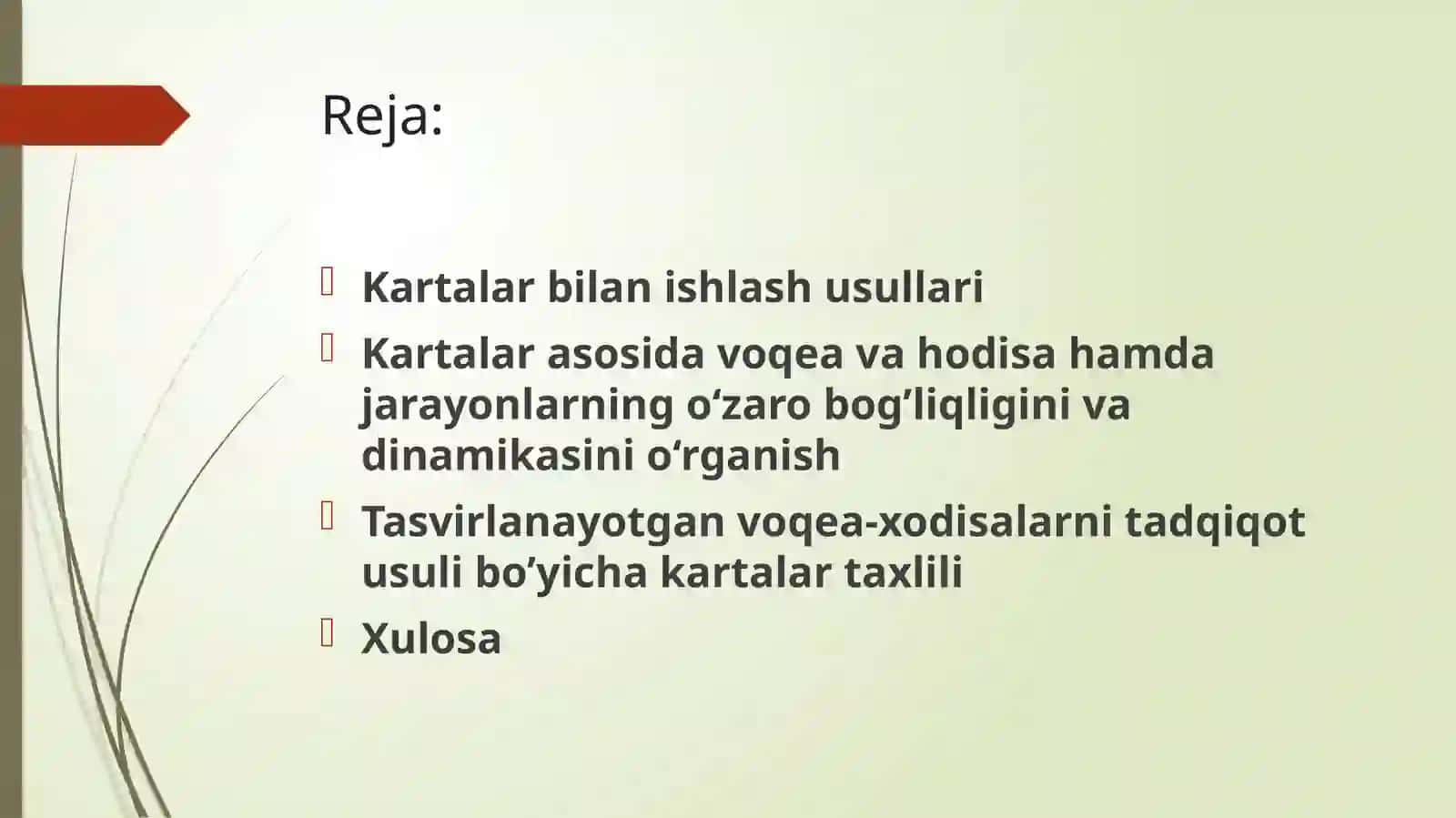 Tasvirlanayotgan voqea-xodisalarni tadqiqot usuli bo’yicha kartalar taxlili 2