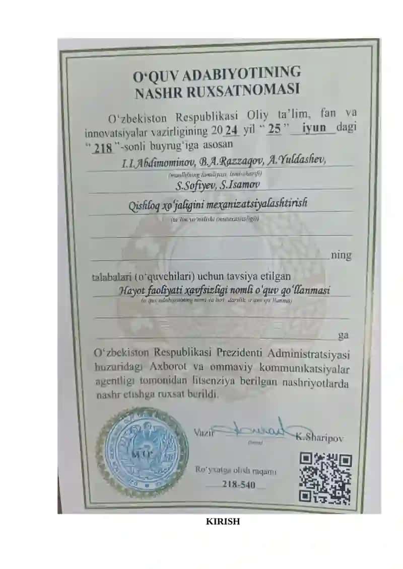 "Hayot Faoliyati Xavfsizligi" Fanidan Amaliy Mashg'ulotni Bajarish Uchun 2