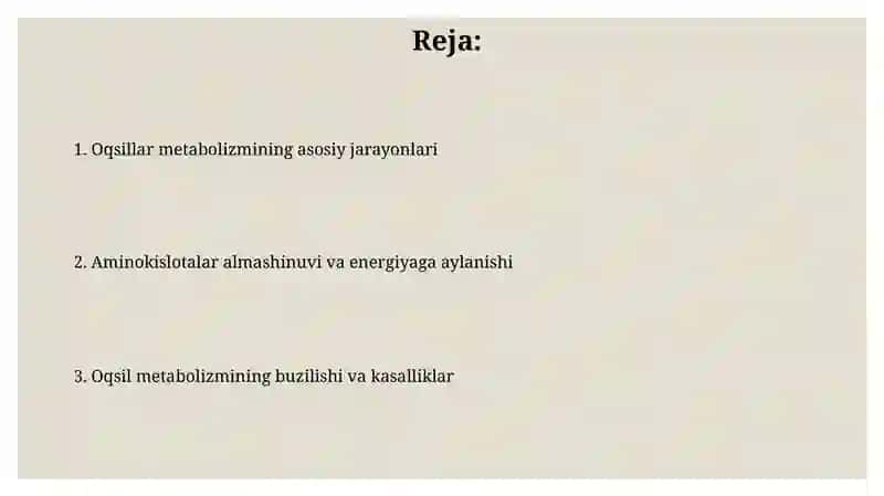 Odam organizimida oqsillarining biokimyoviy o'zgarishi 2