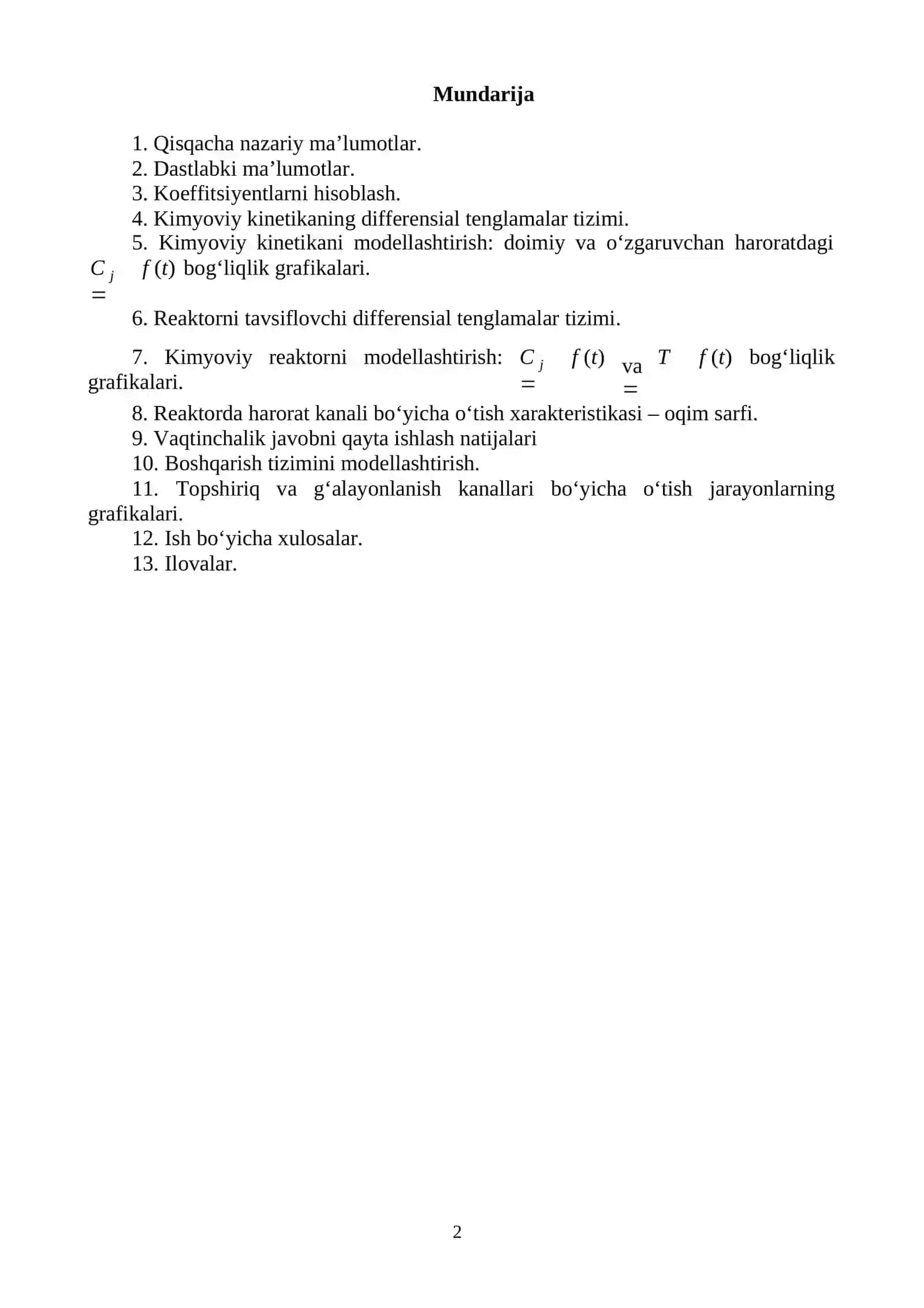 GIDRODINAMIK JARAYONLARNI MODELLASHTIRISH KURS ISHI 2