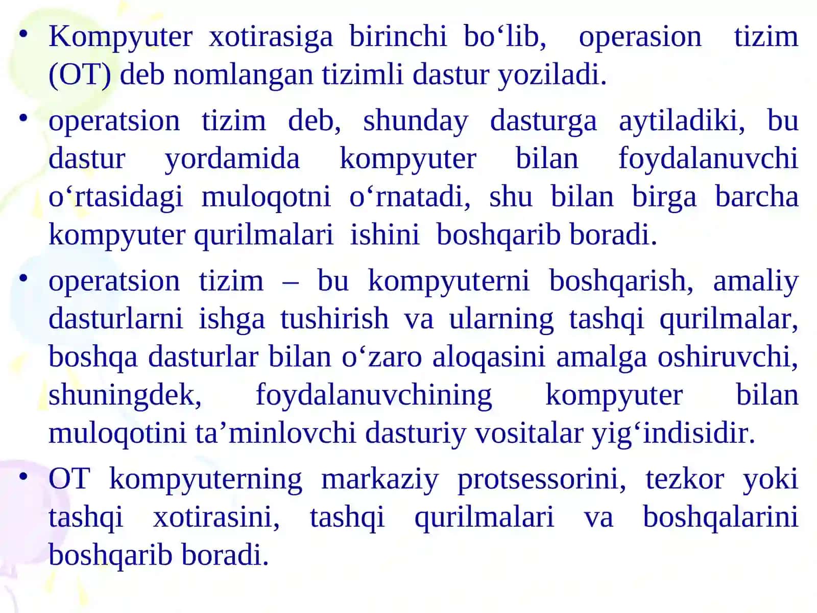 Operatsion tizimlar va ularning turlari. Windows operatsion tizimining imkoniyatlari 2