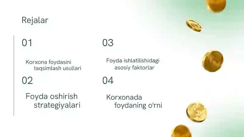 Korxona foydasining ishlatilishi va taqsimlanishi 2