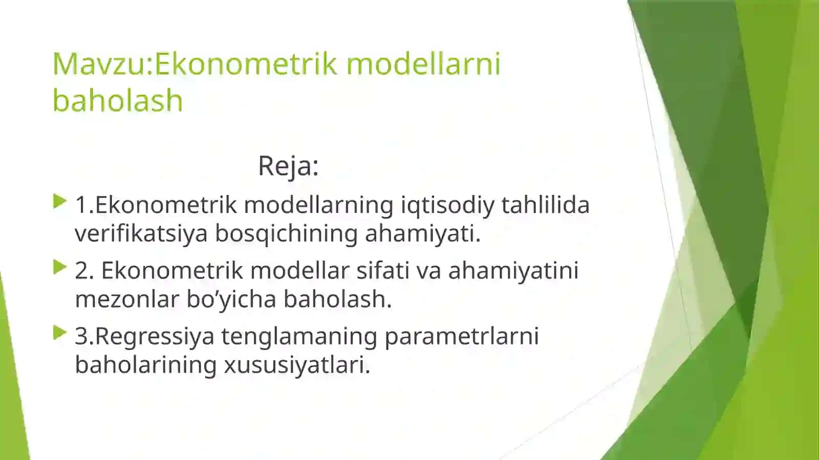 Ekonometrik modellarni baholash 2