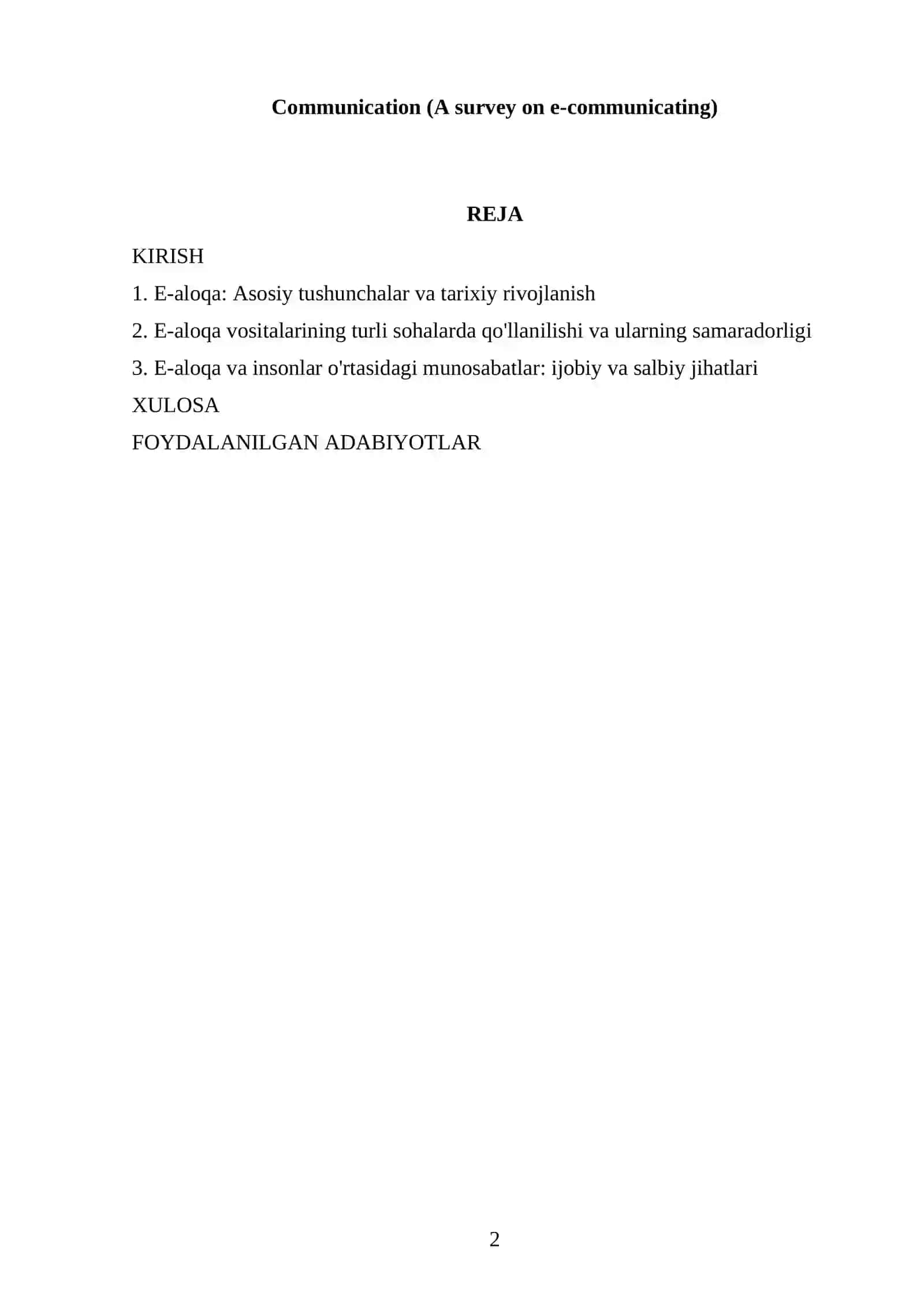 Communication (A survey on e-communicating) 2
