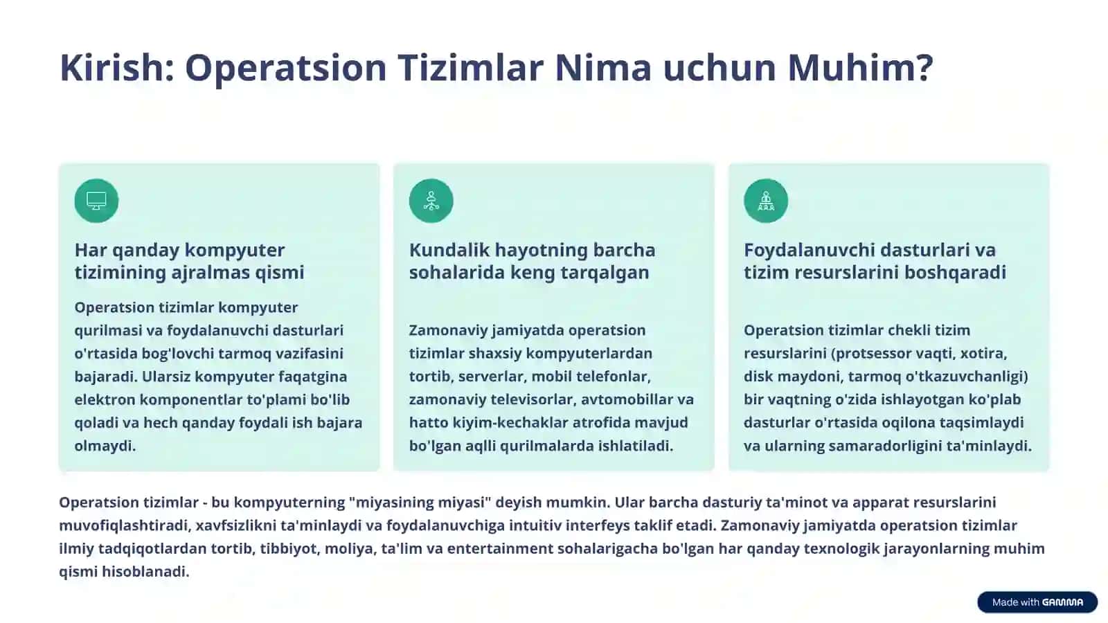 Operatsion tizimlarning jarayonlari boshqararuvini rejalashtirish parametrlari va rivojlantirish ko’rsatkichlari 2
