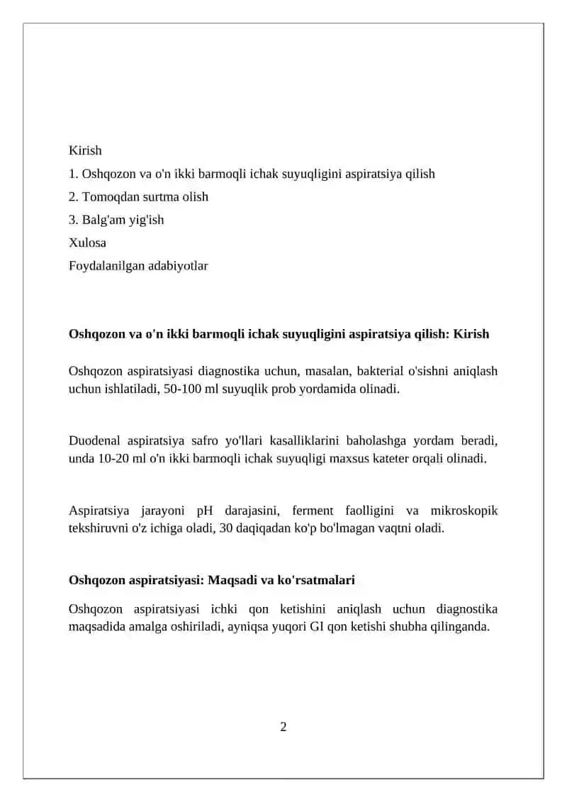 Oshqozon va o'n ikki barmoqli ichakdan suyuqlik yig'ish 2