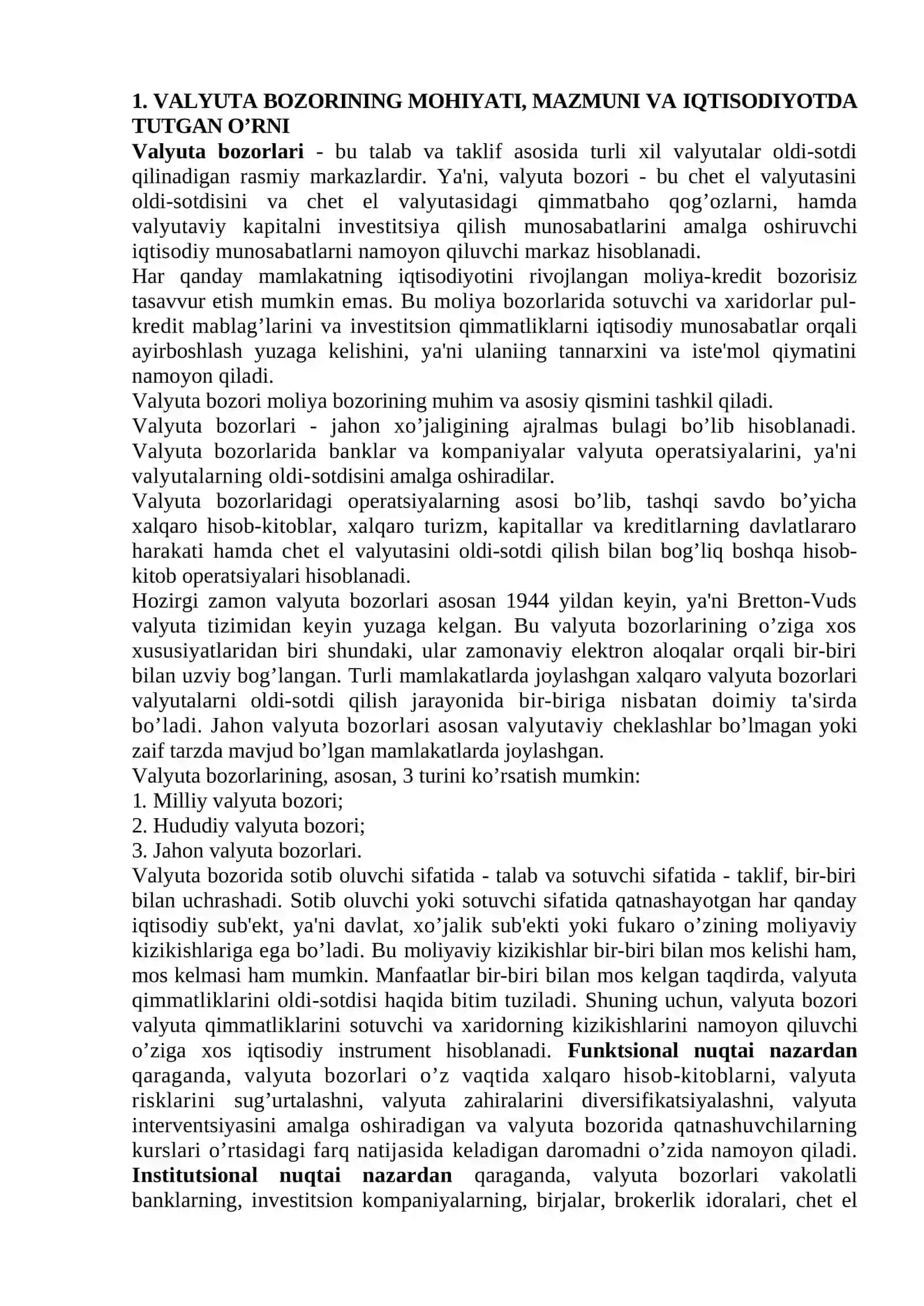 Valyuta bozori va valyuta operatsiyalarining xalqaro moliya munosabatlartdagi ahamiyati 2
