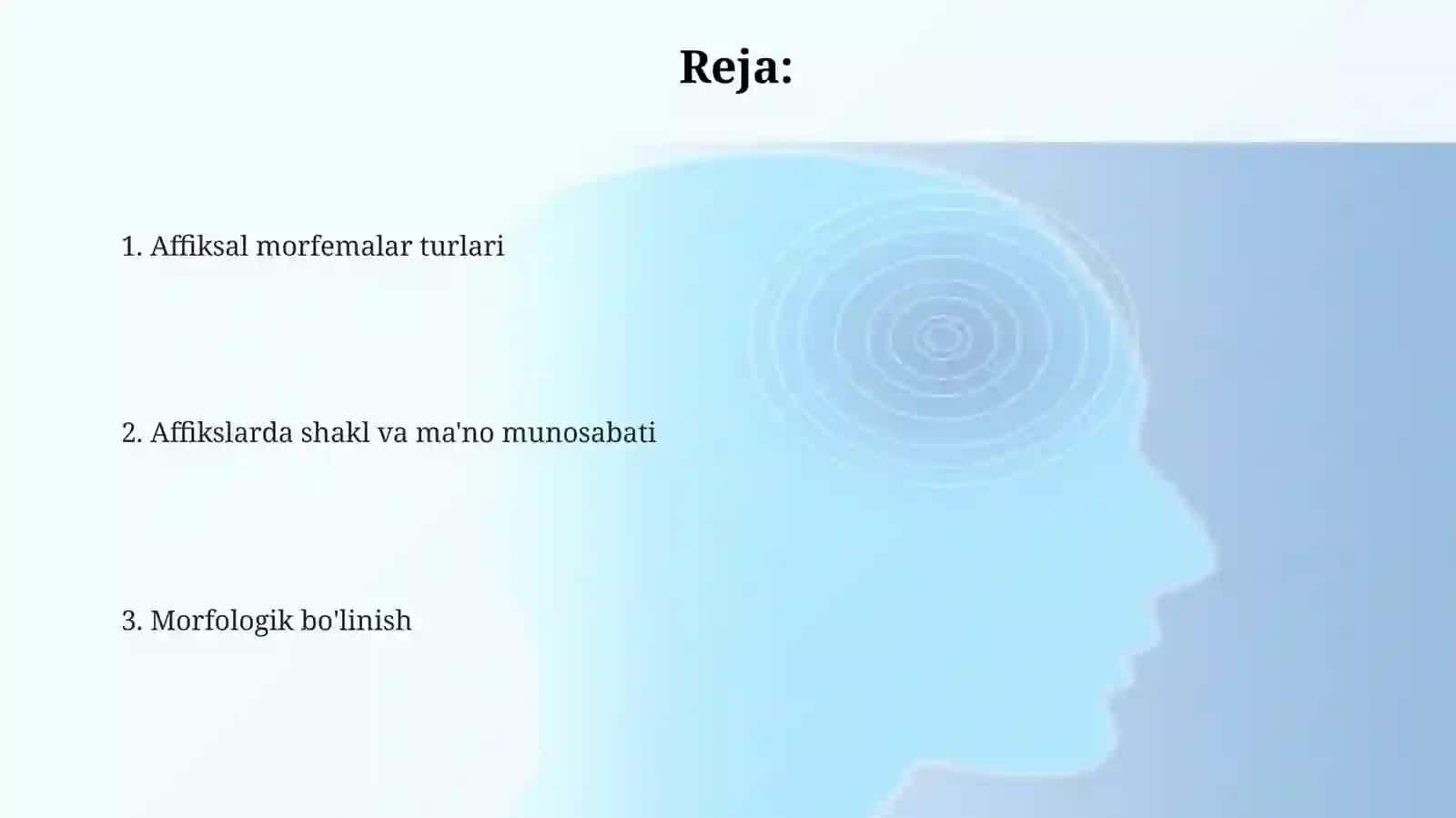 Affiksal morfemaning turi.Affiksda shakl va ma'no munosabati.Morfologik boʻlinish 2