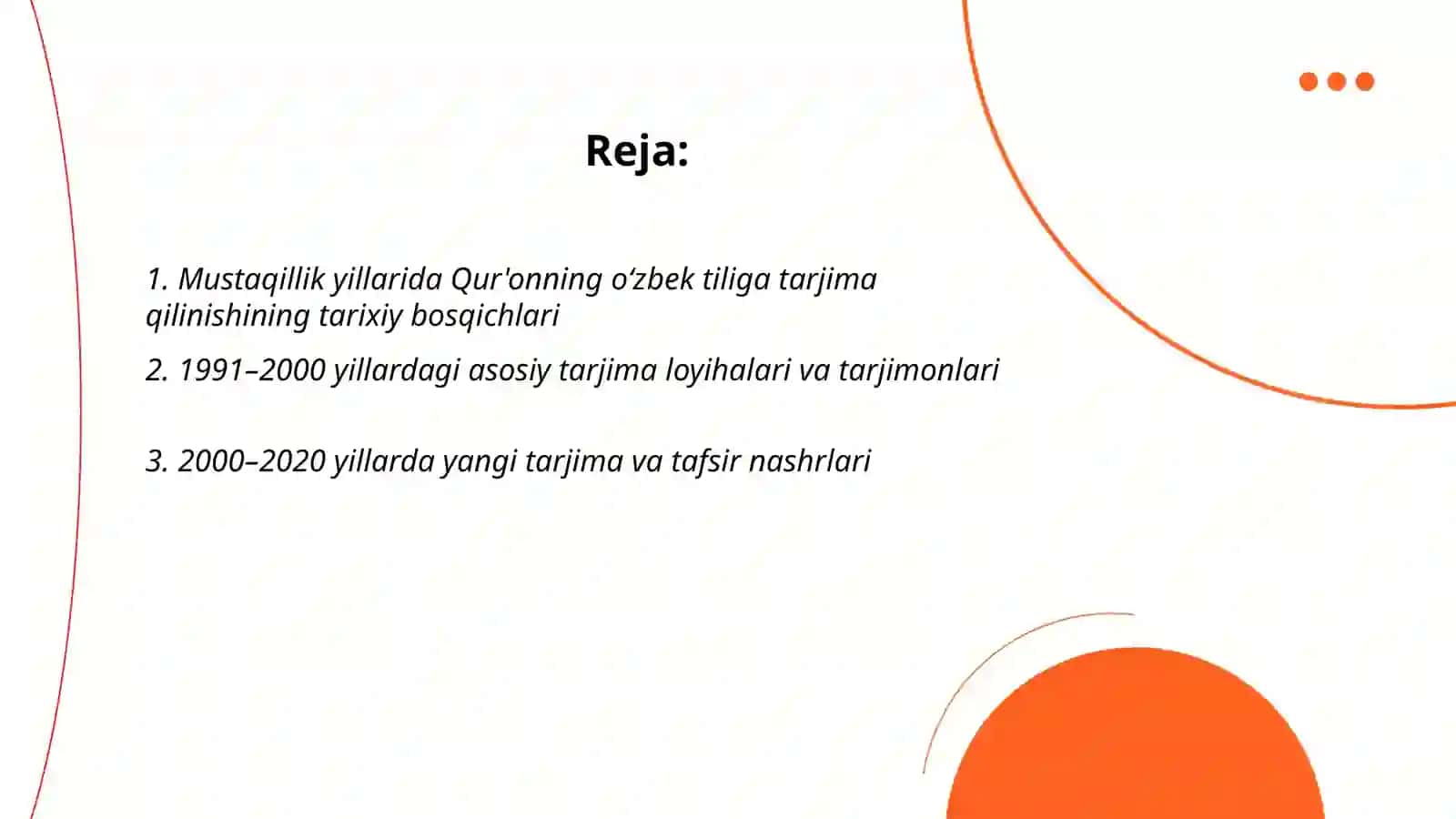 Mustaqillik yillarida Qur'oning oʻzbek tiliga tarjima qilshni va tafsiflari haqida 2
