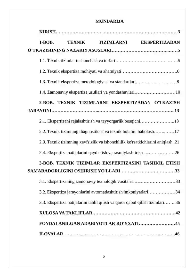 Texnik tizimni ekspertizadan o’tkazishni tashkil etish 2