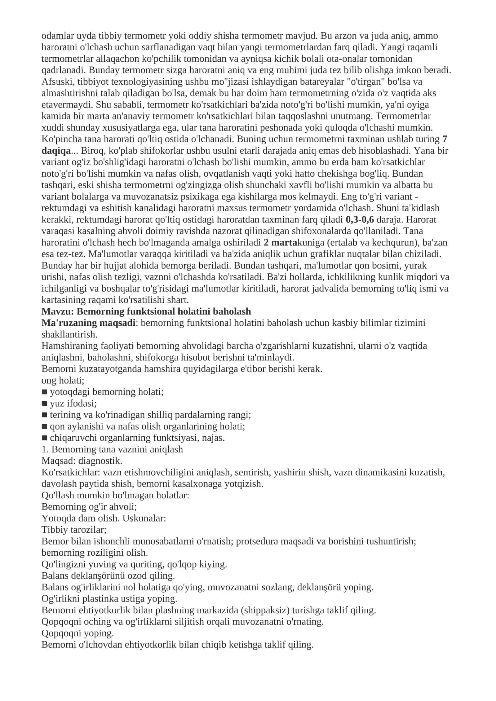 Bemorning funktsional holatini baholash 2