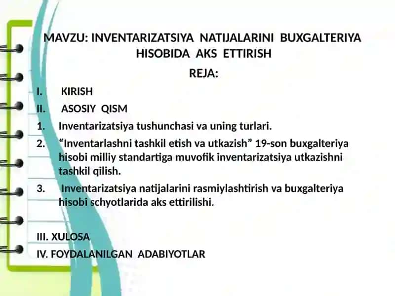 INVENTARIZATSIYA  NATIJALARINI  BUXGALTERIYA  HISOBIDA  AKS  ETTIRISH 2
