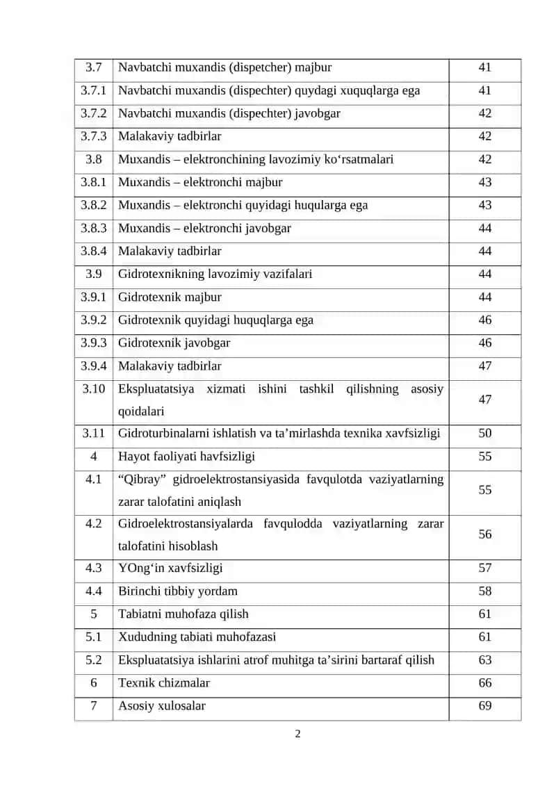 “Qibray” GESini ekspluatatsiya qilish loyihasini ishlab chiqish. 2