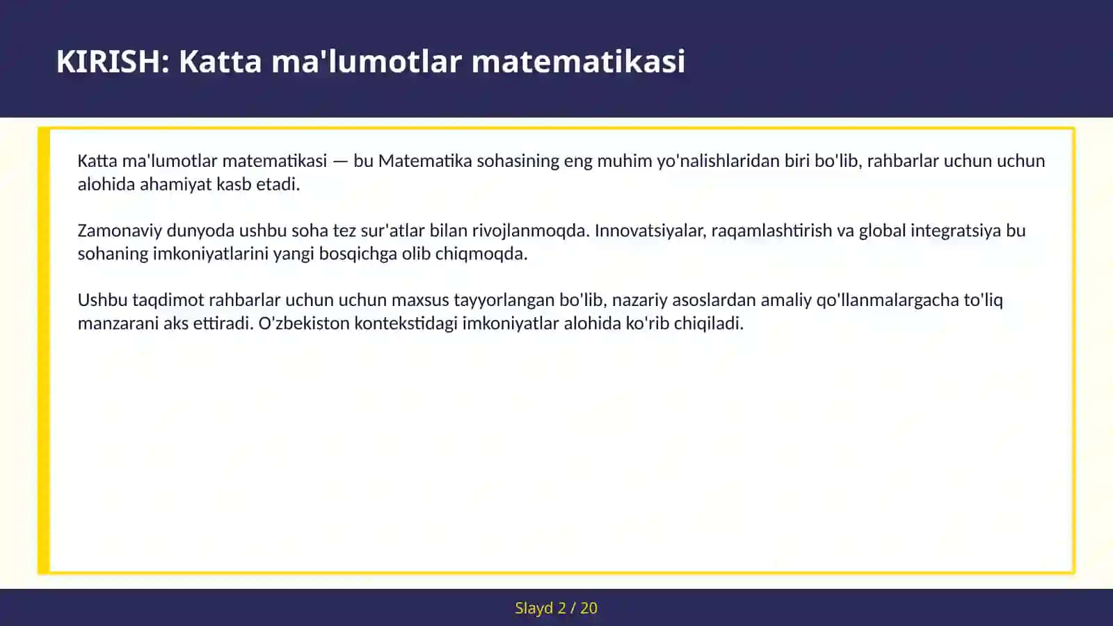 KATTA MA'LUMOTLAR MATEMATIKASI 2