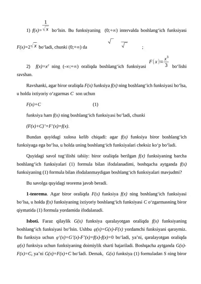 Boshlang‘ich funksiya va aniqmas integral 2