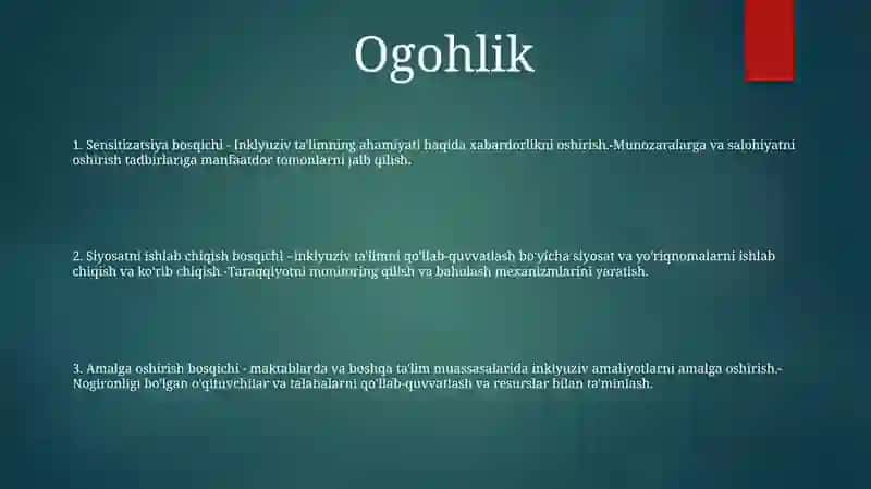 Inklyuziv Ta'limning Joriy Qilinishi Bosqichlari 2