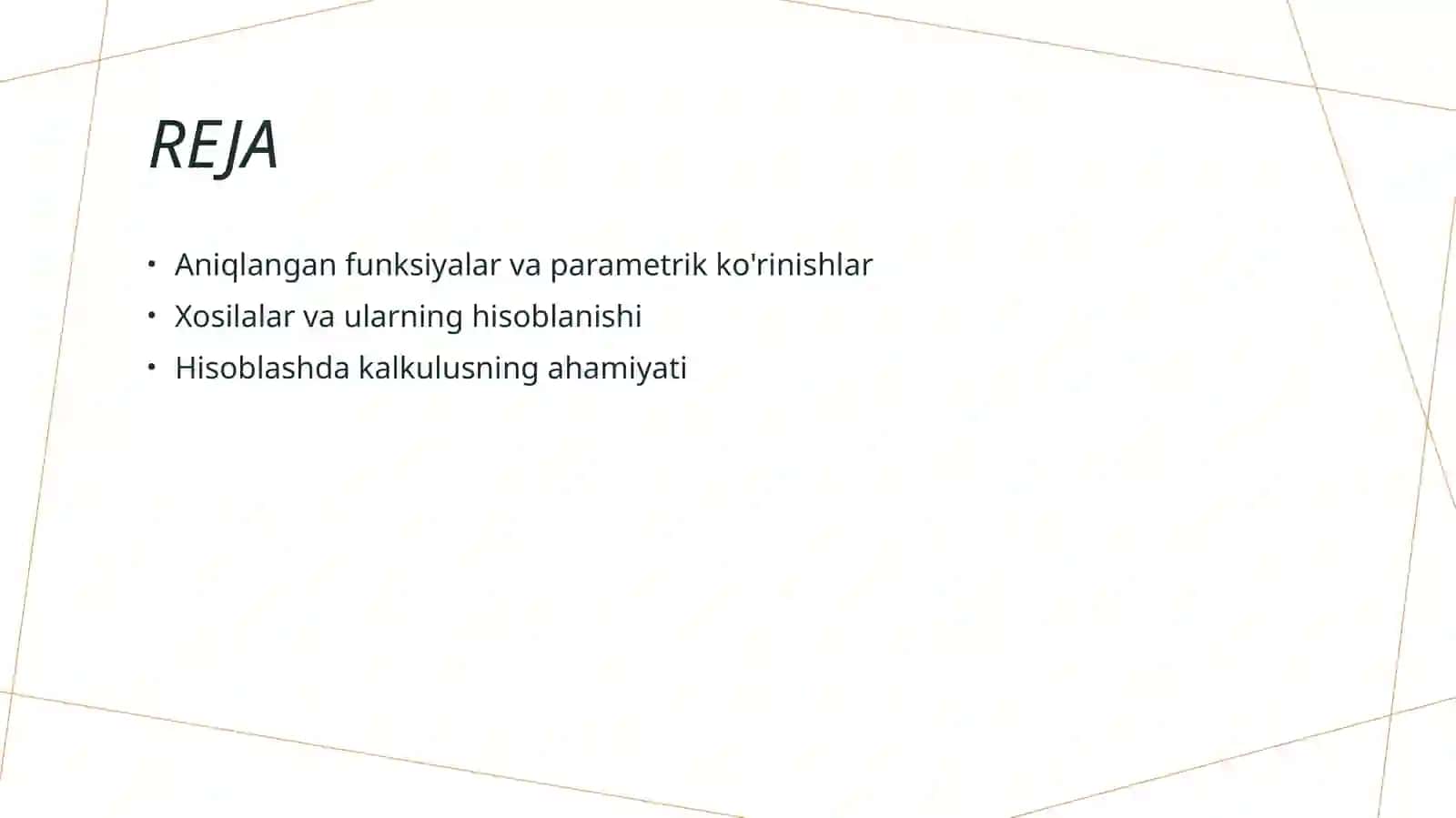 Aniqlangan funksiyalar va parametrik ko'rinishlar 2