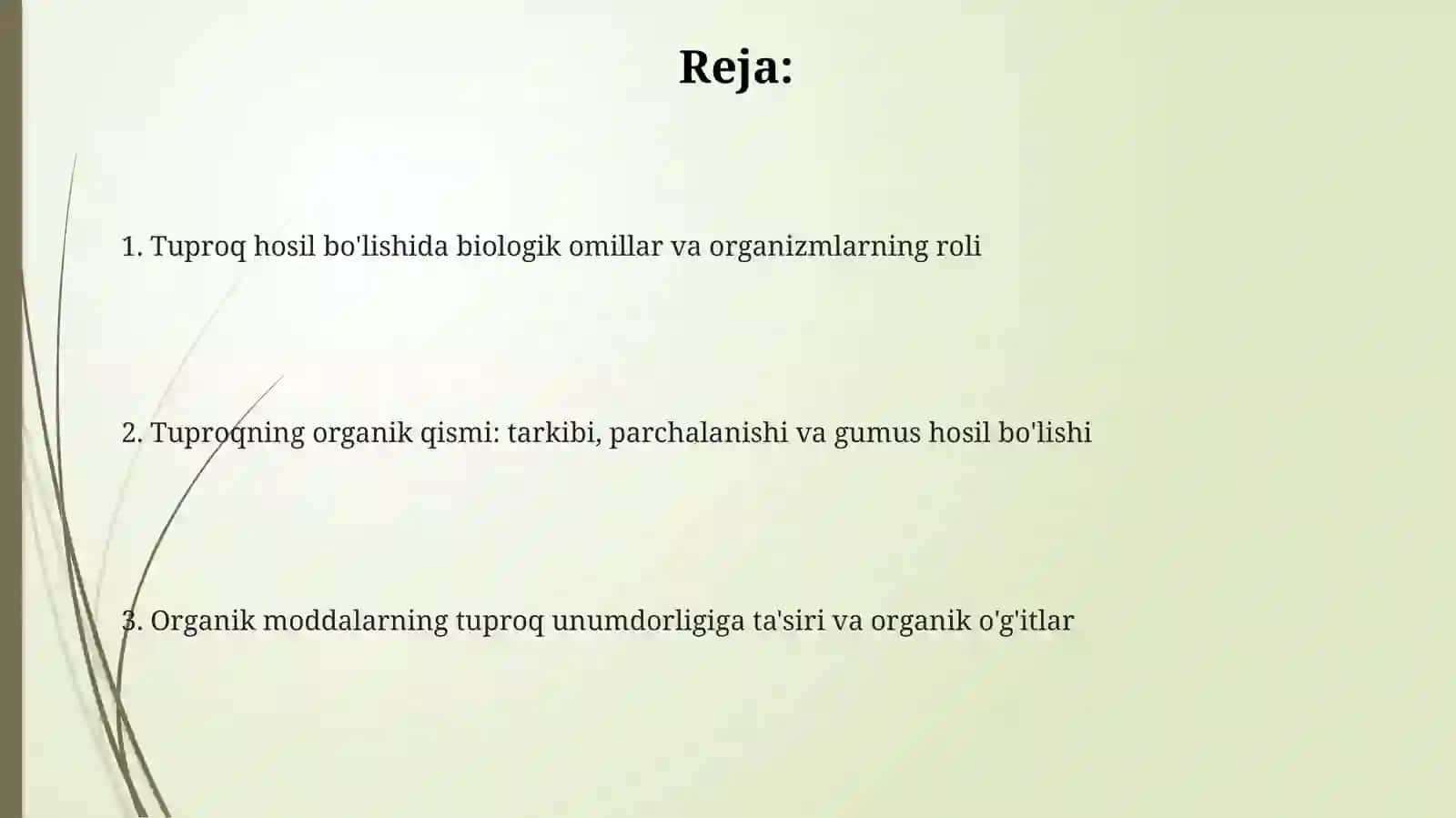 Tuproq hosil bo'lishining biologik omillari 2