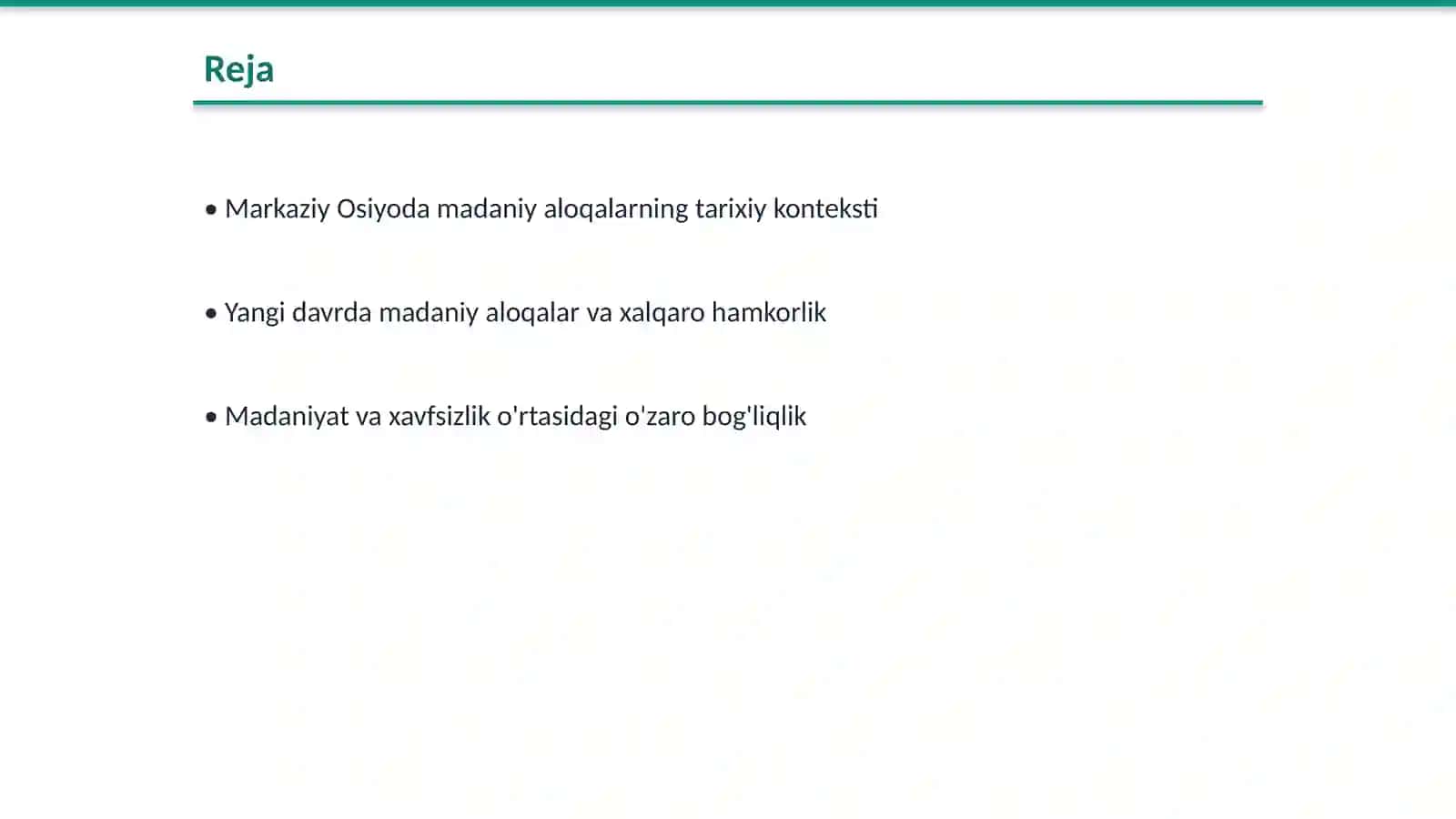 Markaziy Osiyo xalqaro madaniy aloqalarining yangi davri xavfsizlik va rivojlanish 2