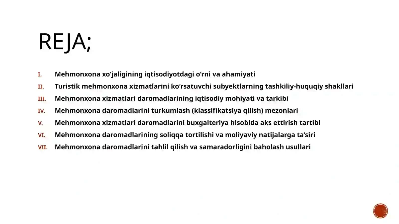 Mehmonxona xizmatlarining iqtisodiyot tarkibi 2