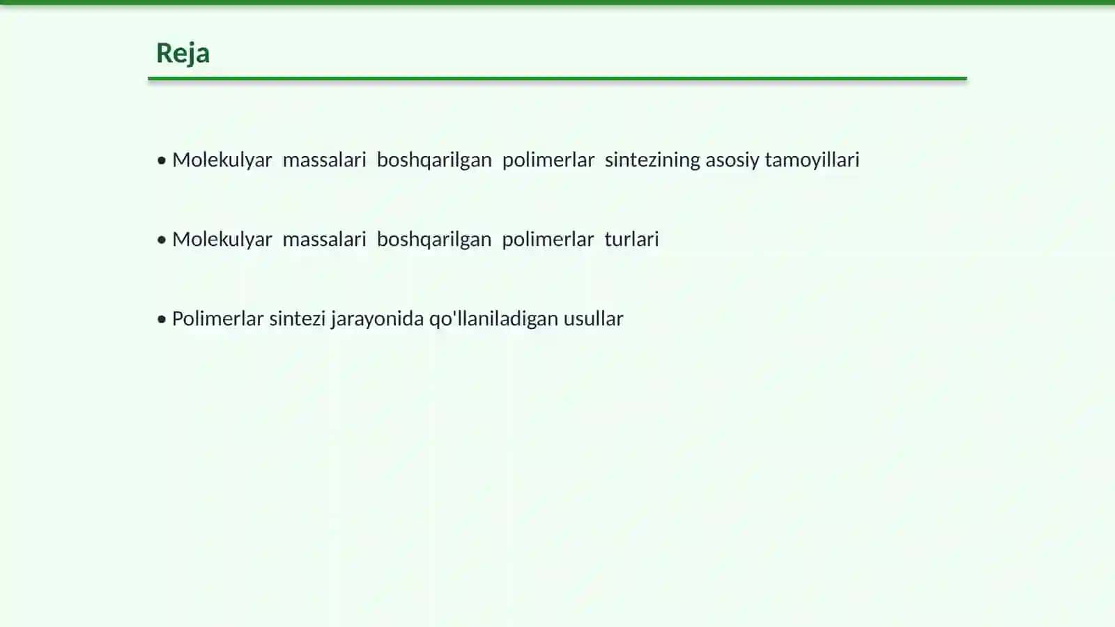 Mоlеkulyar mаssаlаri bоshqаrilgаn pоlimеrlаr sintеzi 2