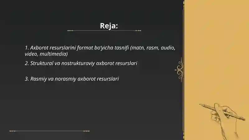 Axborot resurslari tasnifi 2