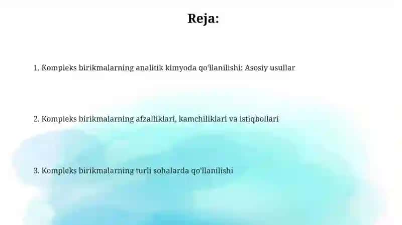 Kompleks birikmalarning kimyoviy analizda qollash 2
