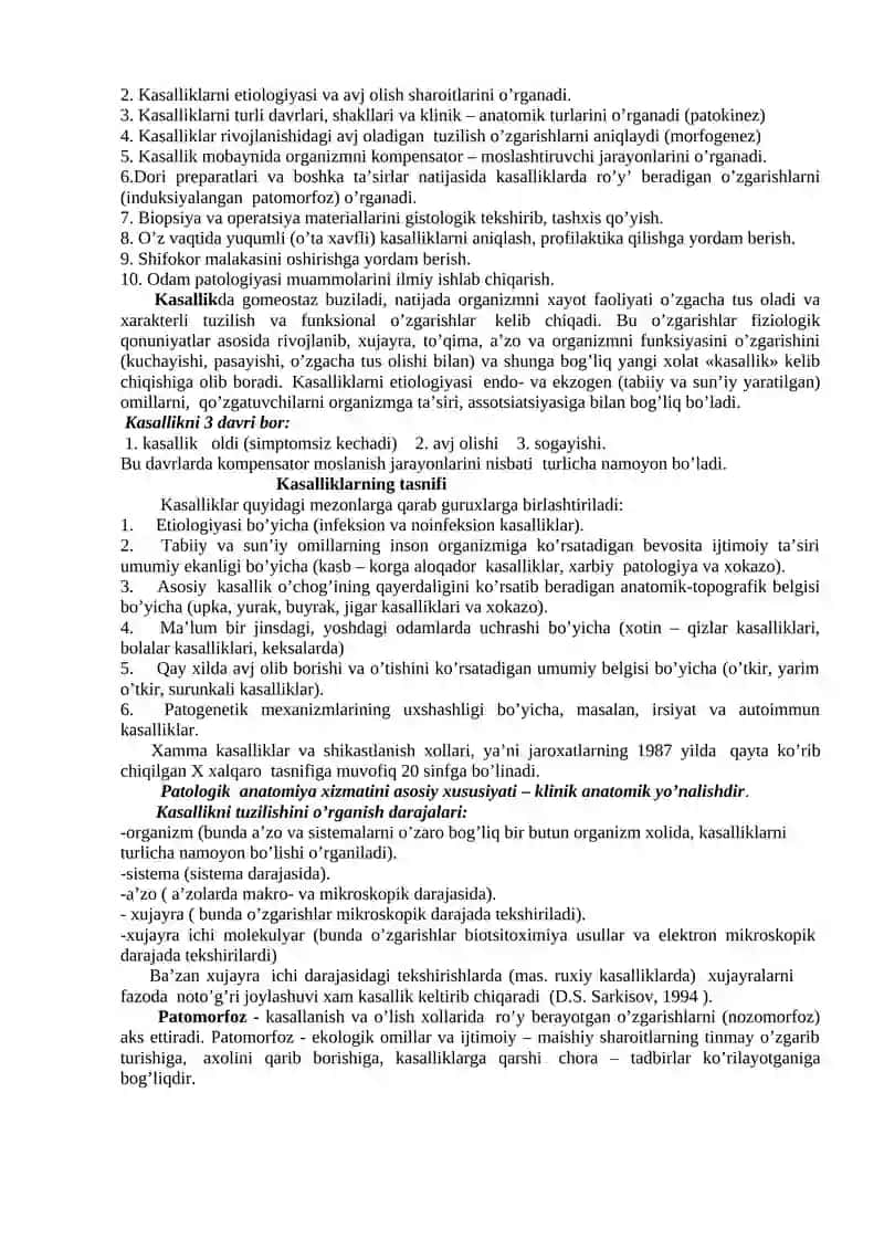 Patologik anatomiya faniga kirish. Alteratsiya. Parenximatoz va stromal– tomirli distrofiyalar 2
