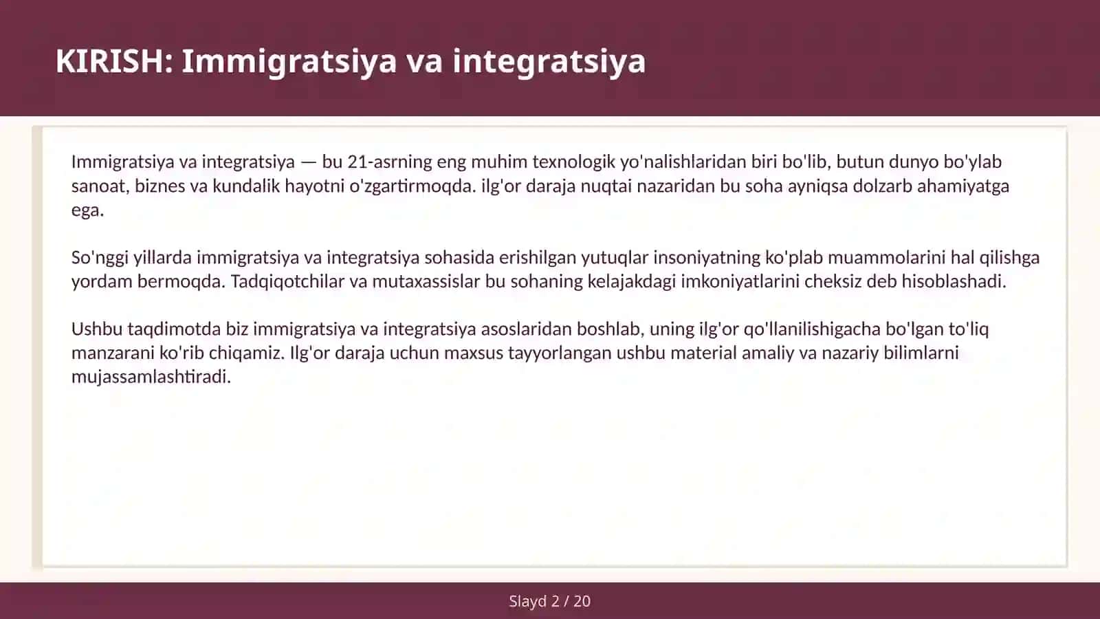 Immigratsiya va integratsiya 2