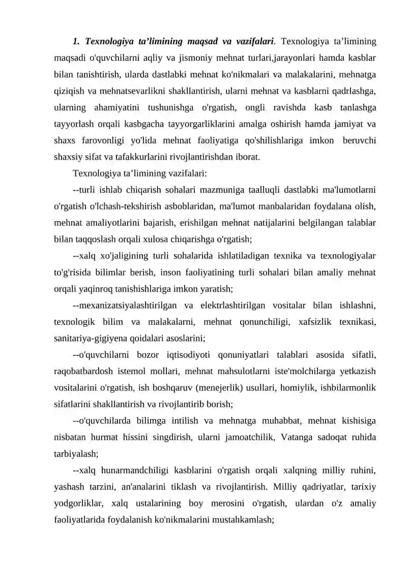 1-9-SINFLARDA TEXNOLOGIYA FANI MAZMUNI VA 10-11-SINFLARDA KASBIY TAYYORGARLIK 2