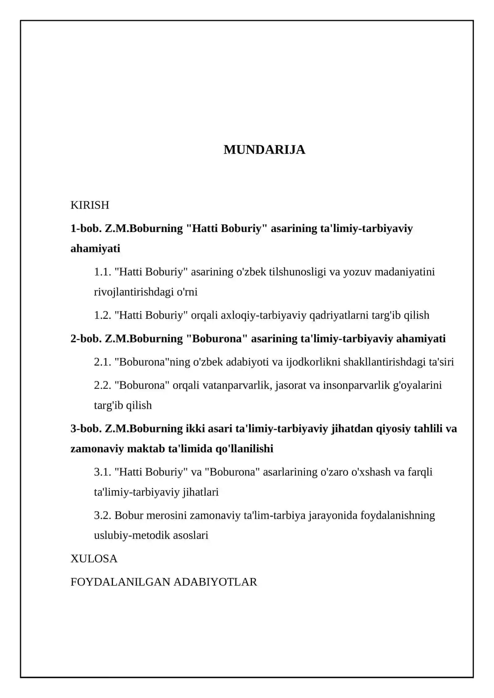 Z.M.Boburning "Hatti Boburiy" xamda "Boburoma" asarlarining BT-ta'limiy-tarbiyaviy axamiyati 2