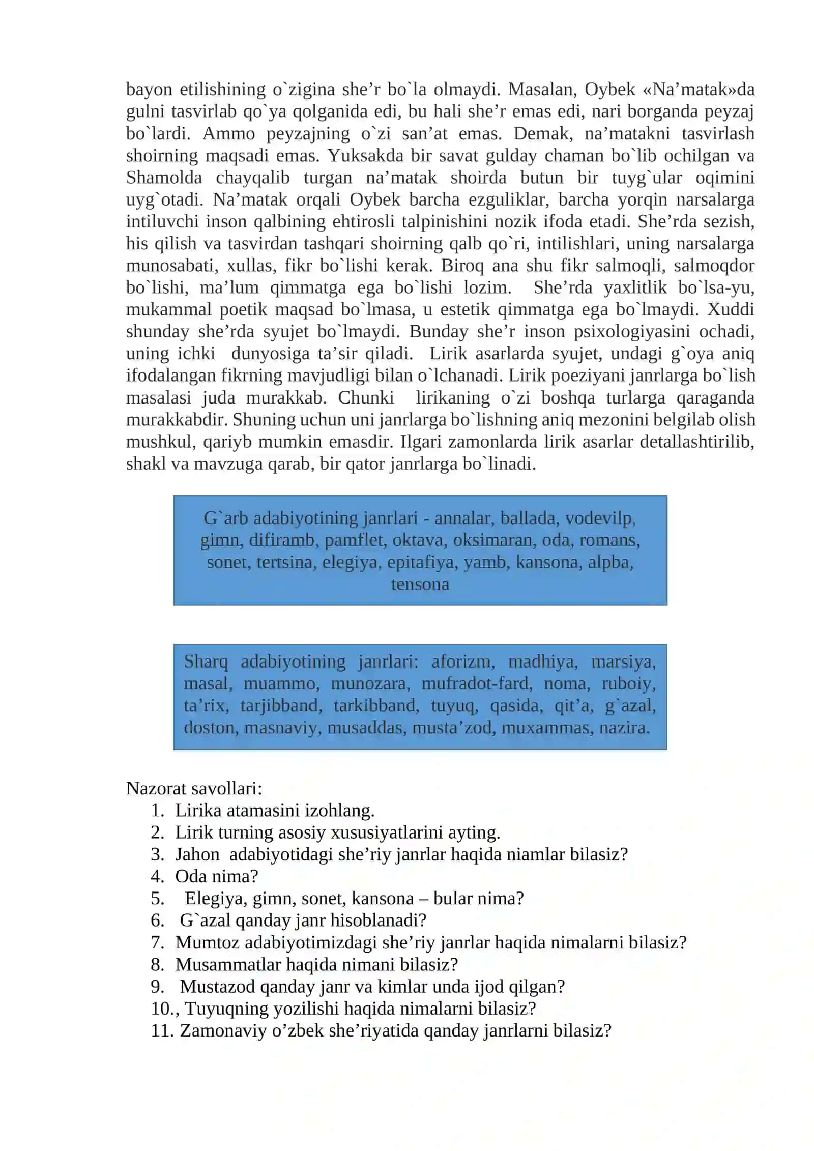 Hozirgi she’riyatdagi lirik janrlar xususiyati 2