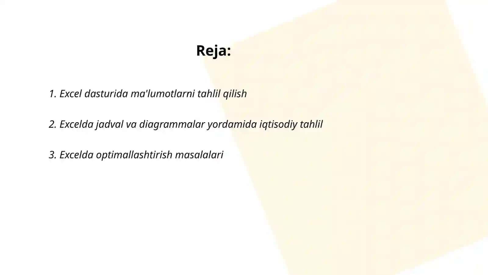 Excel dasturida iqtisodiy masalalarni yechish 2