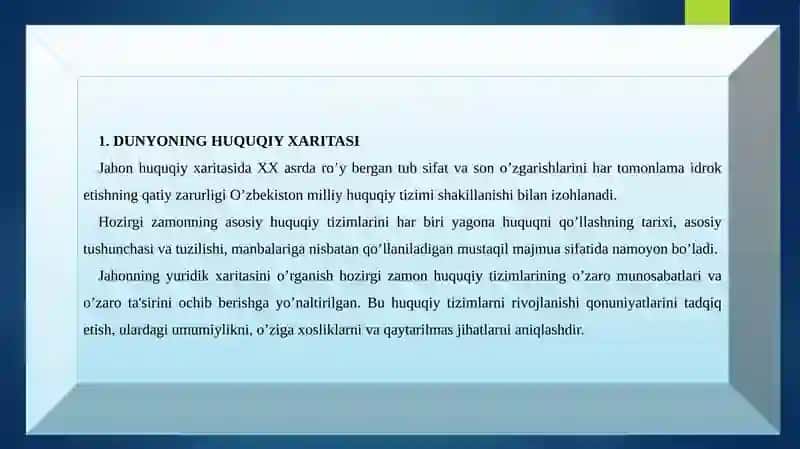 HOZIRGI ZAMONNINGASOSIY HUQUQIY TIZIMLARITUSHUNCHASI VATASNIFI 2
