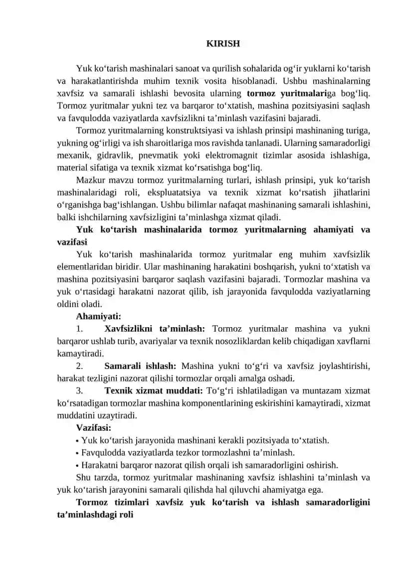 Yuk ko‘tarish mashina tormoz yuritmalari 2