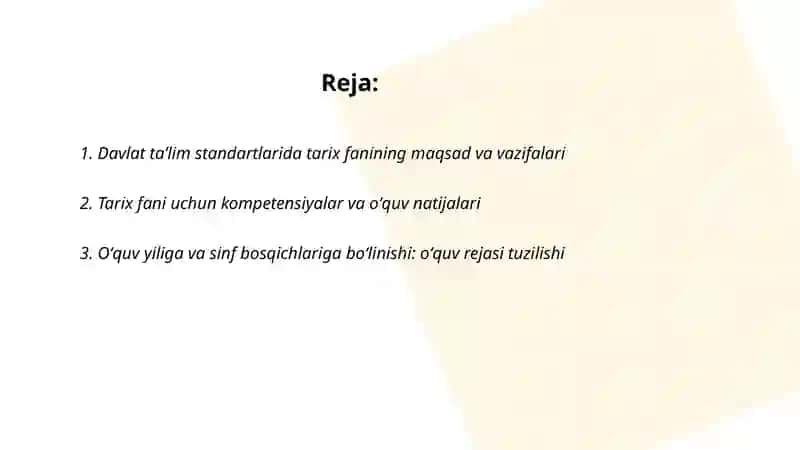 Tarix fanini Davlat taʼlim standartlari dasturi 2