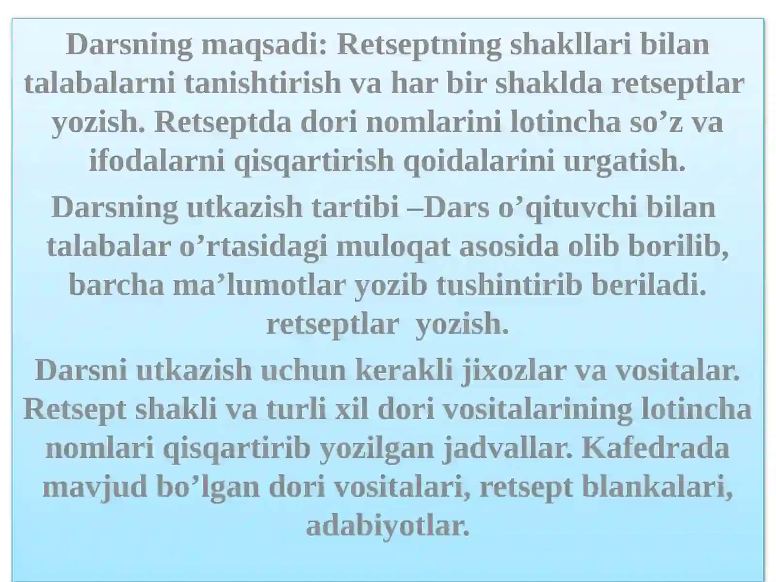 Reseptning shakllari. Reseptda ishlatiladigan qisqartma so‘zlar va belgilar 2