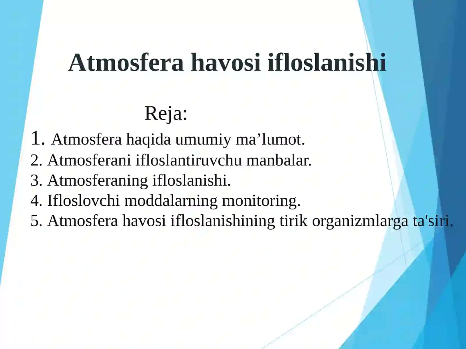 11-sinf Atmosfera havosi ifloslanishi. 2