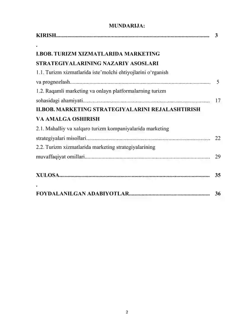 TURIZM XIZMATLARI SOHASIDA MARKETING STRATEGIYALARINING AHAMIYATI 2