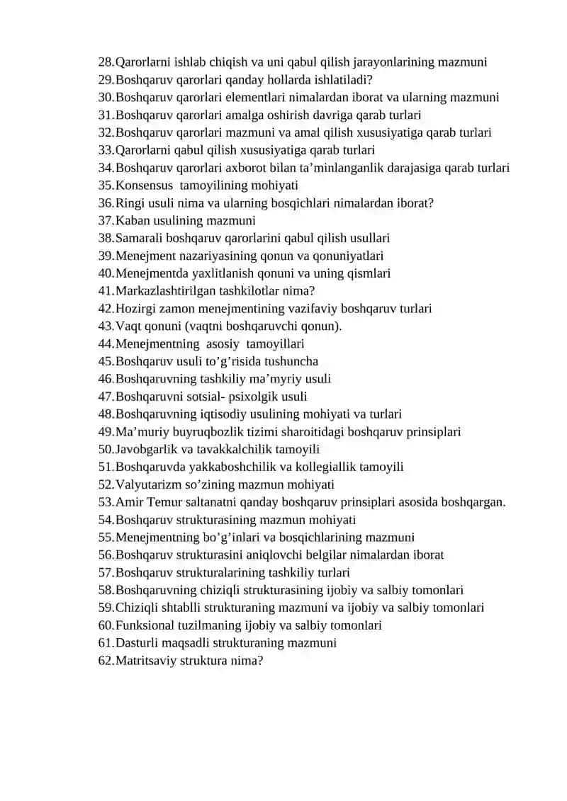 Menejment nazariyasidan oraliq nazorat savollari 2