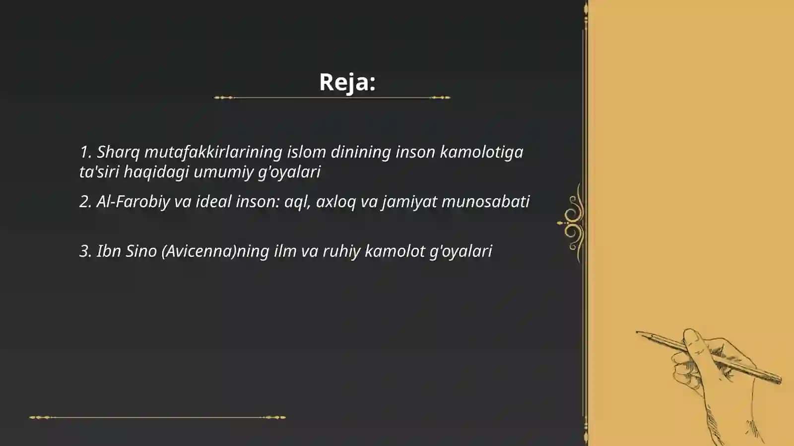 "Sharq mutafakkirlarining islom dinning inson kamolotiga ta’siri haqidagi go’yalari" 2
